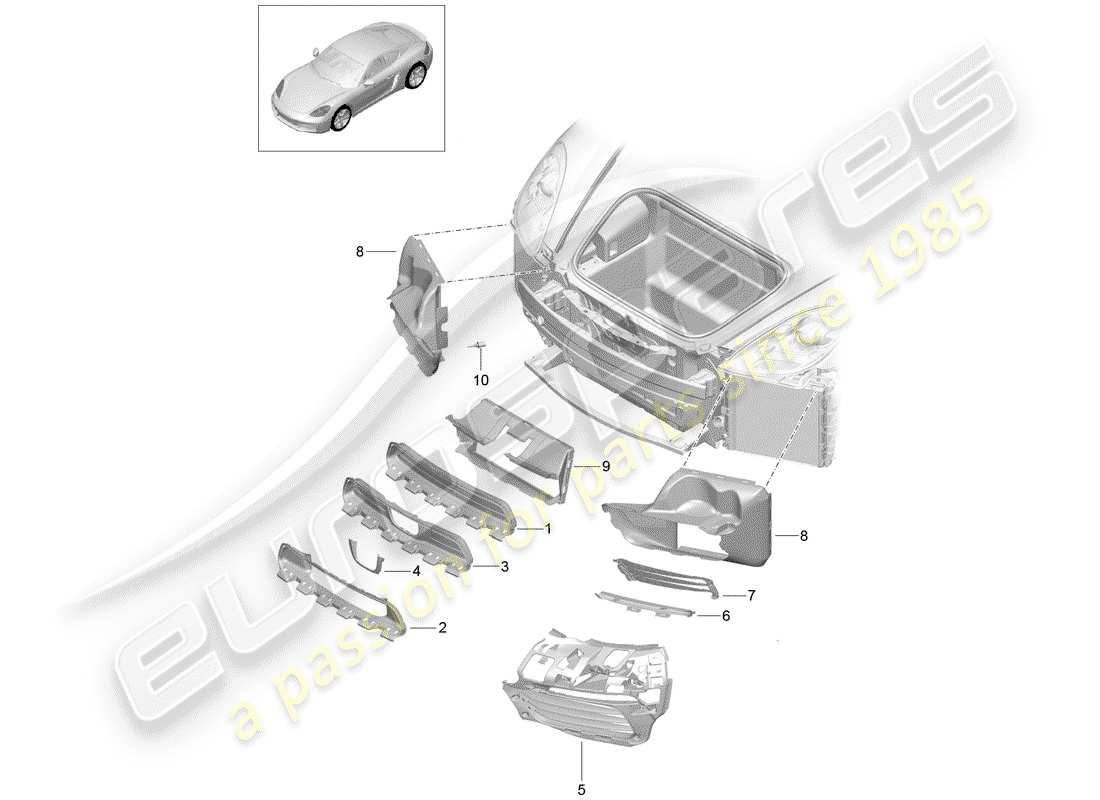 porsche 2017 (718 cayman) diagrama de piezas del conducto de aire