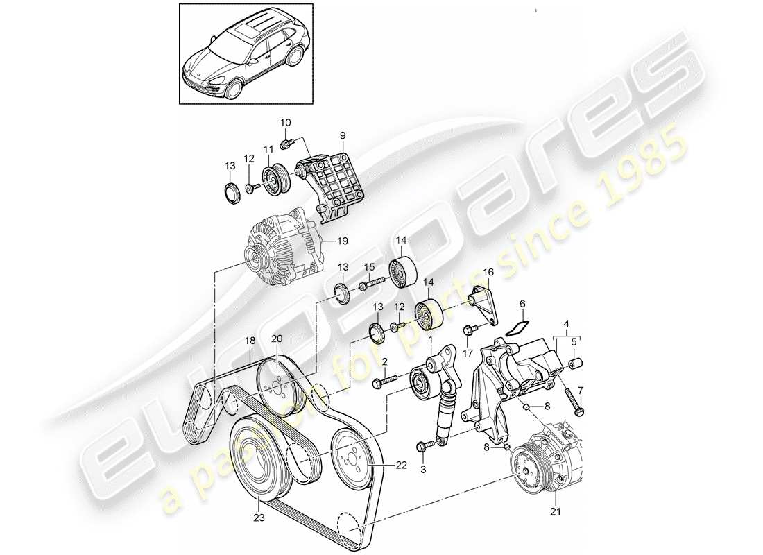porsche 2016 (cayenne e2 92a) diagrama de pieza del tensor de correa