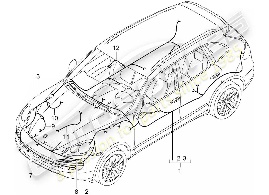 porsche 2016 (cayenne e2 92a) arneses de cableado diagrama de piezas