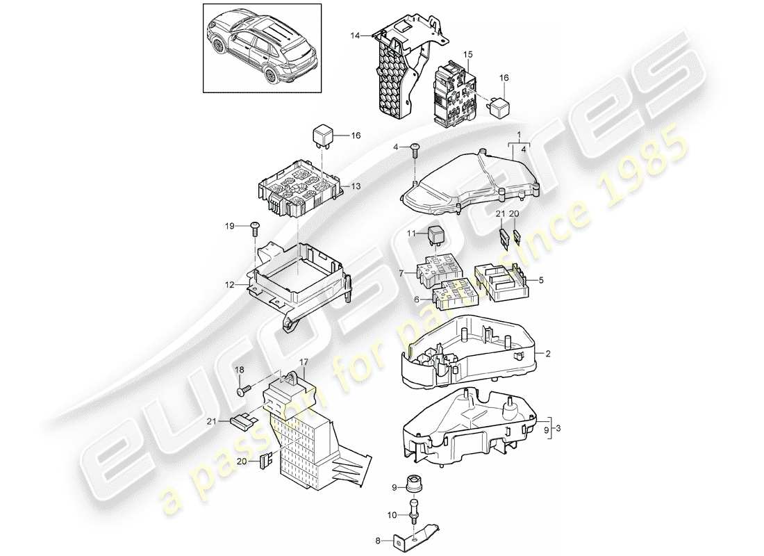 porsche 2016 (cayenne e2 92a) diagrama de piezas de la caja de fusibles/placa de relé