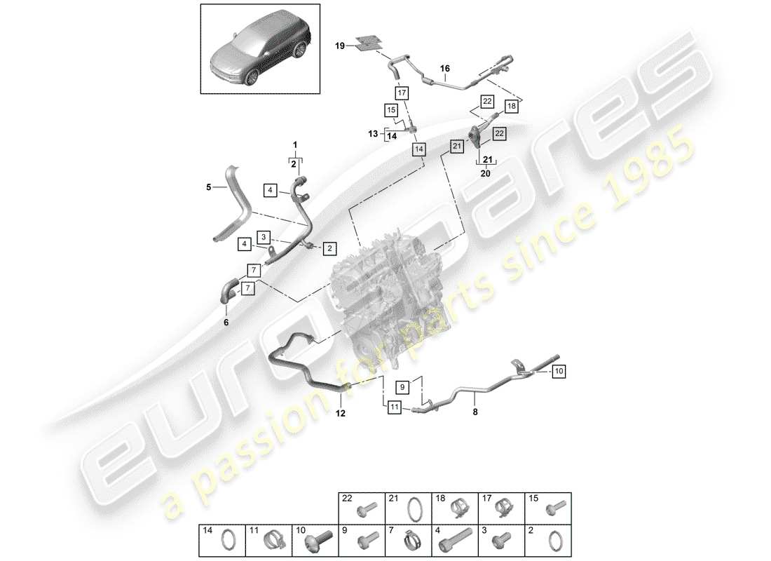 porsche 2019 (cayenne e3 9ya/9yb) water cooling diagrama de piezas