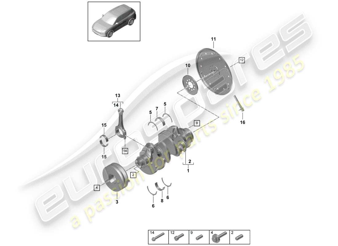 porsche 2019 (cayenne e3 9ya/9yb) cigüeñal diagrama de piezas