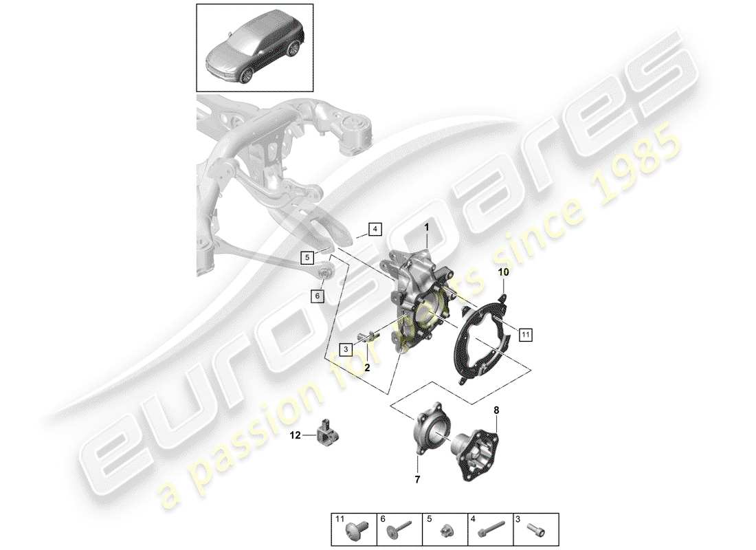 porsche 2019 (cayenne e3 9ya/9yb) portador de ruedas diagrama de piezas