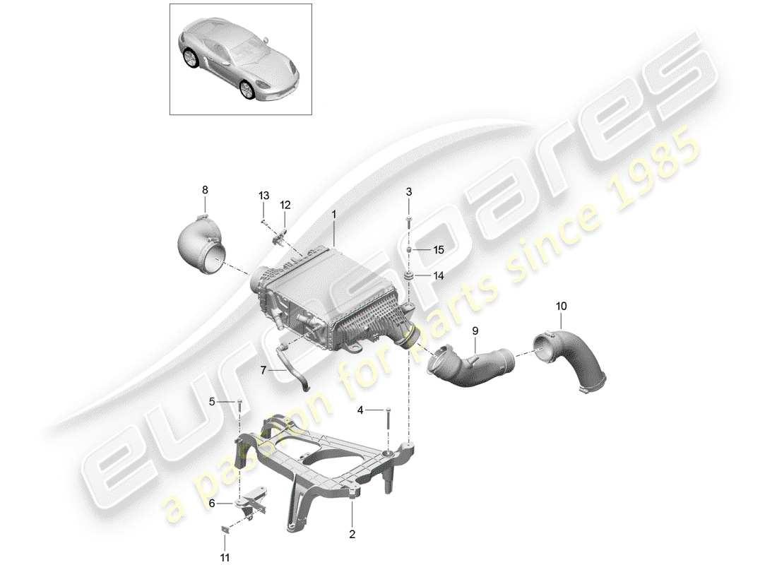 porsche 2017 (718 cayman) diagrama de piezas del enfriador de aire de carga