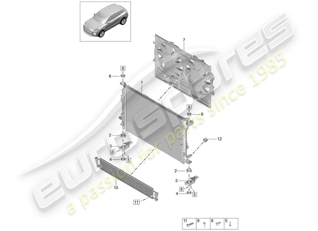 porsche 2019 (macan) diagrama de piezas del radiador