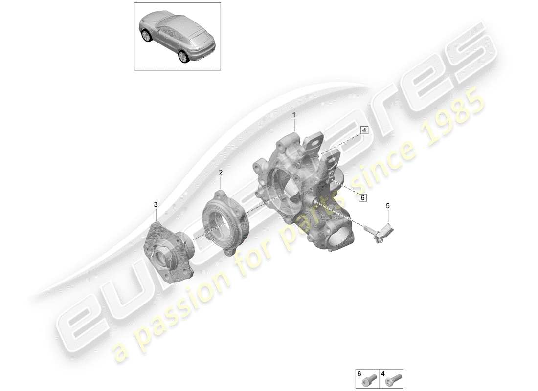 porsche 2019 (macan) portador de ruedas diagrama de piezas
