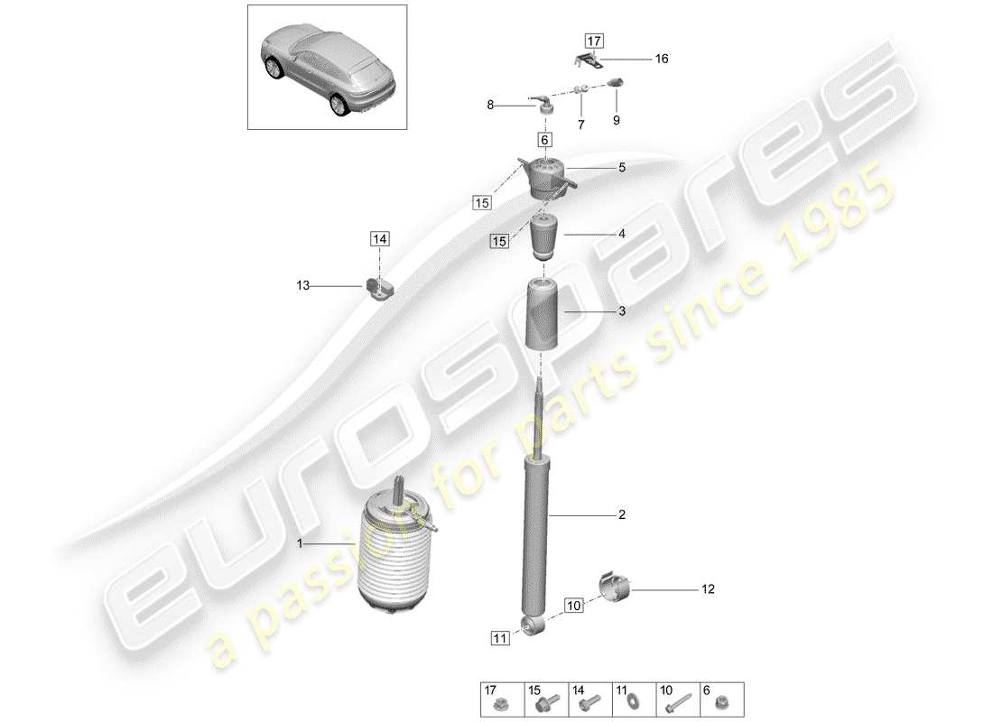 porsche 2019 (macan) diagrama de piezas de suspensión de aire