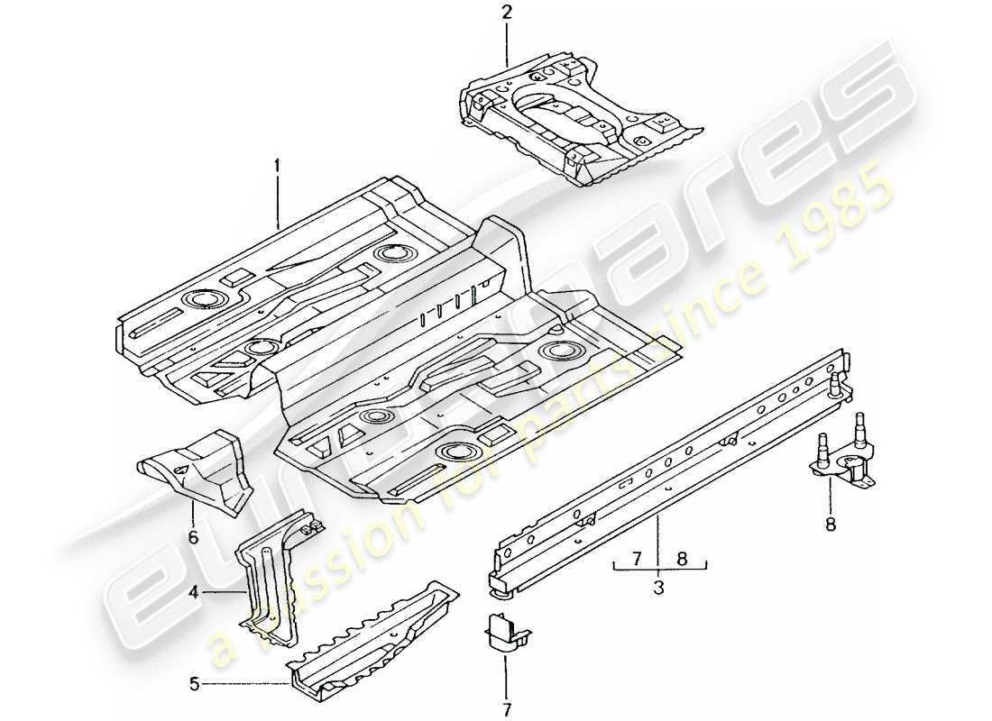 porsche 2001 (996 turbo / gt2) diagrama de piezas del piso