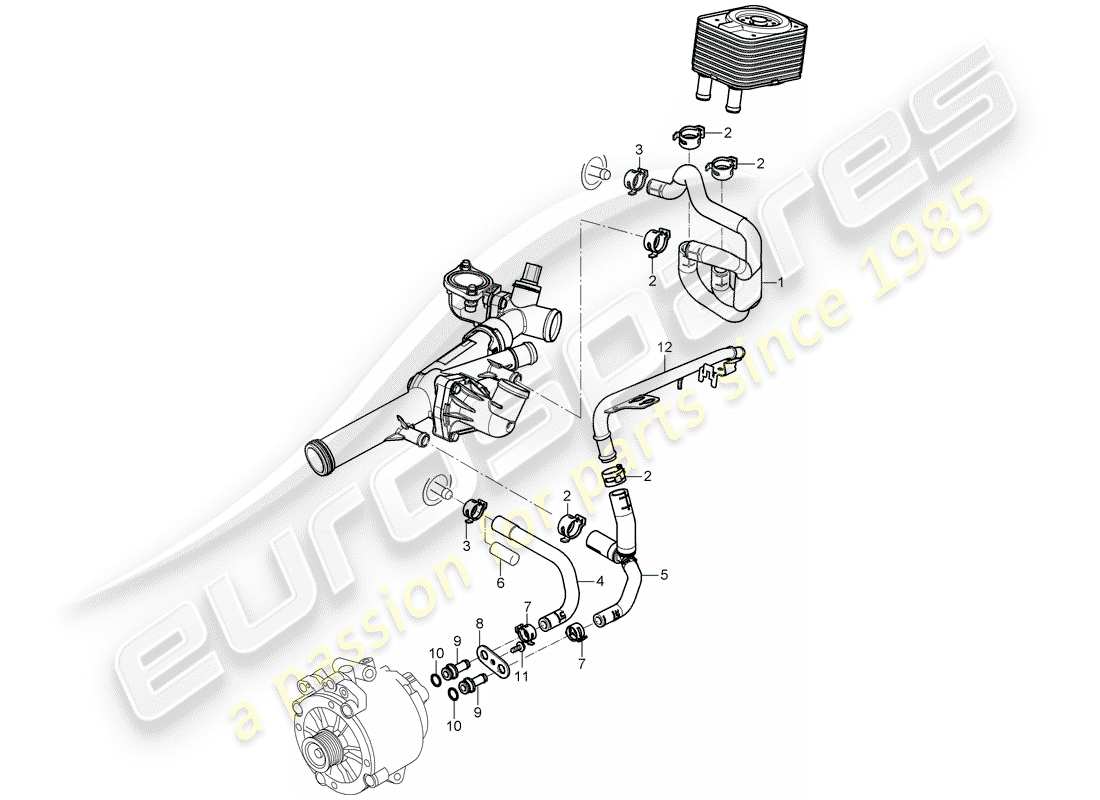 porsche 2008 (cayenne e1 9pa) water cooling 2 diagrama de piezas