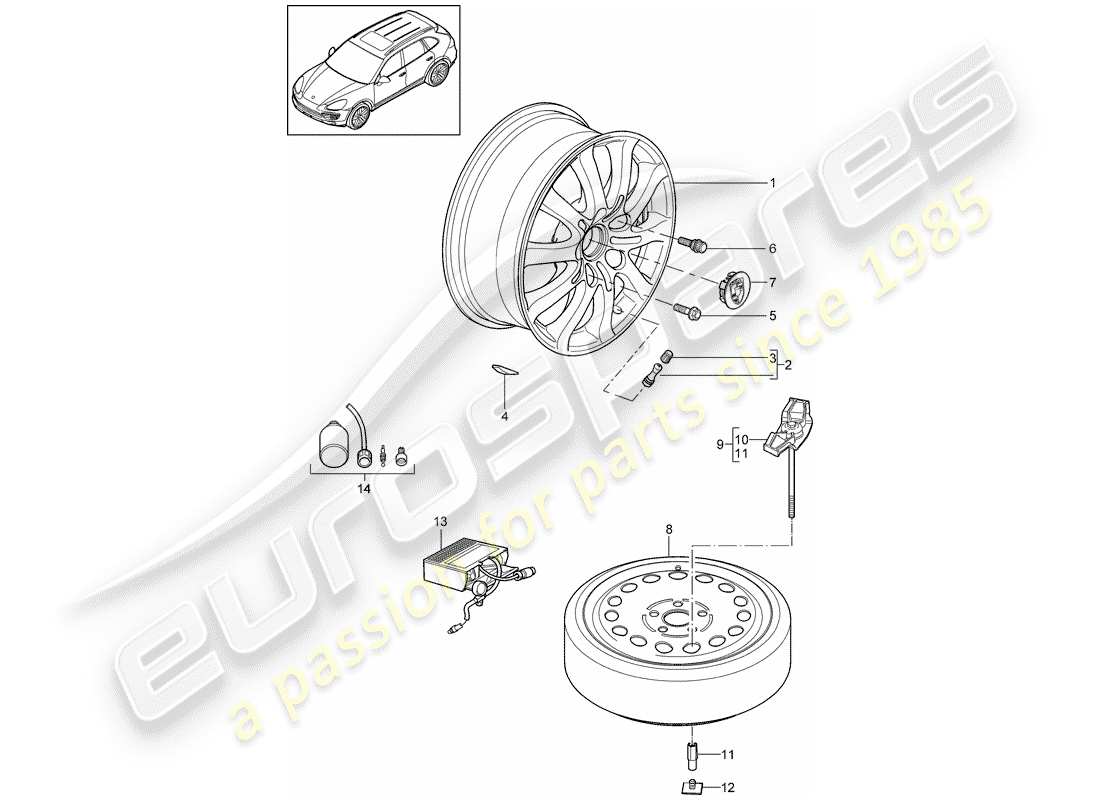 porsche 2016 (cayenne e2 92a) diagrama de piezas de ruedas