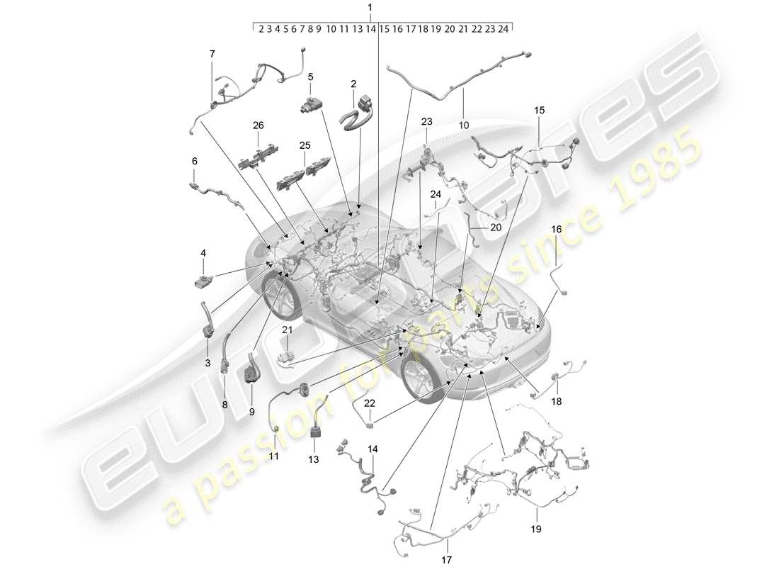 porsche 2018 (718 cayman) cableando arneses diagrama de piezas