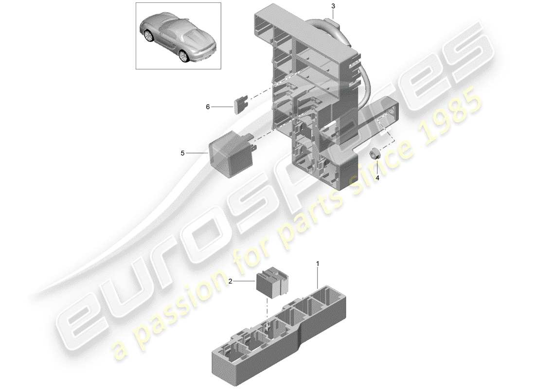 porsche 2016 (981 boxster spyder) diagrama de piezas de la caja de fusibles/placa de relé