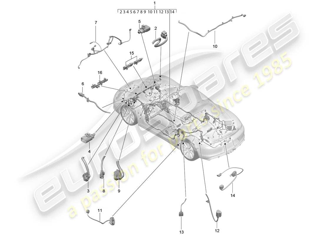 porsche 2016 (981 boxster spyder) arneses de cableado diagrama de piezas
