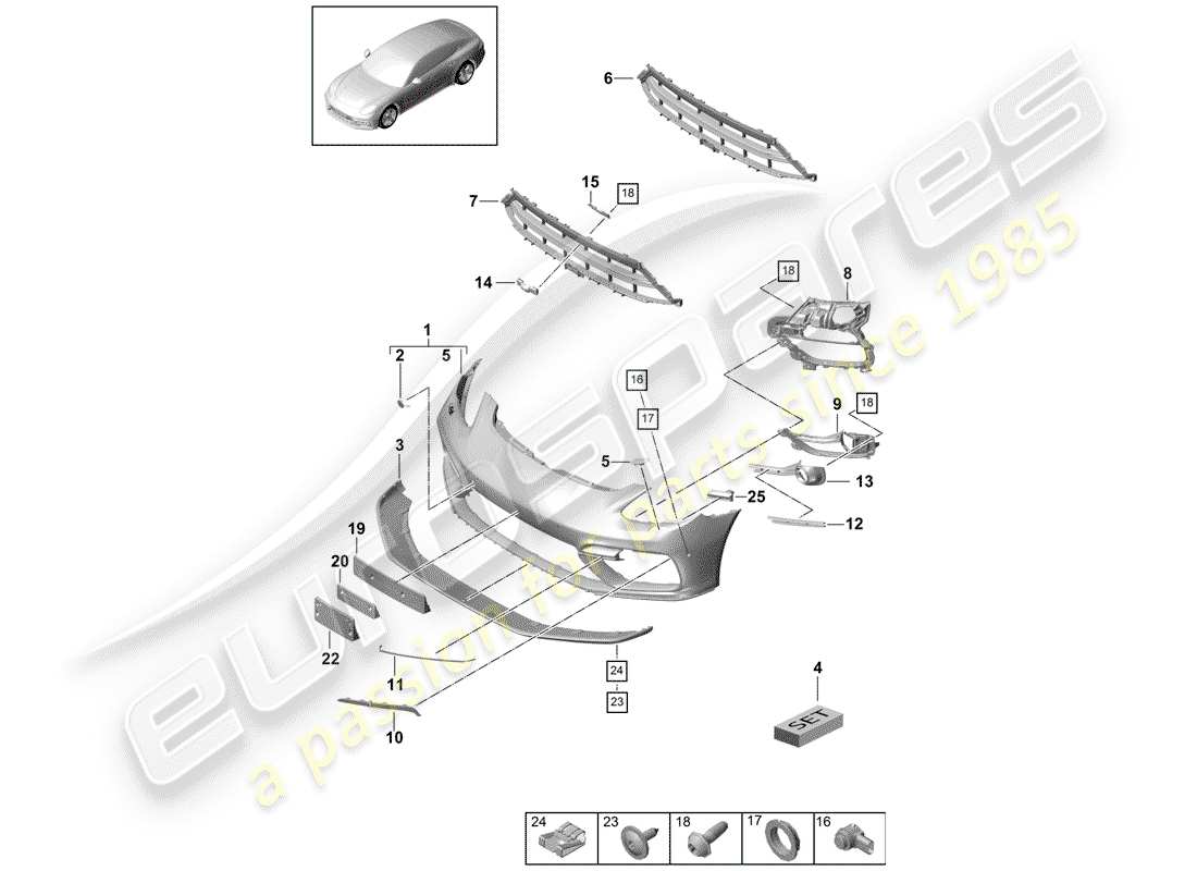 porsche 2019 (panamera 971-1) parachoque diagrama de piezas