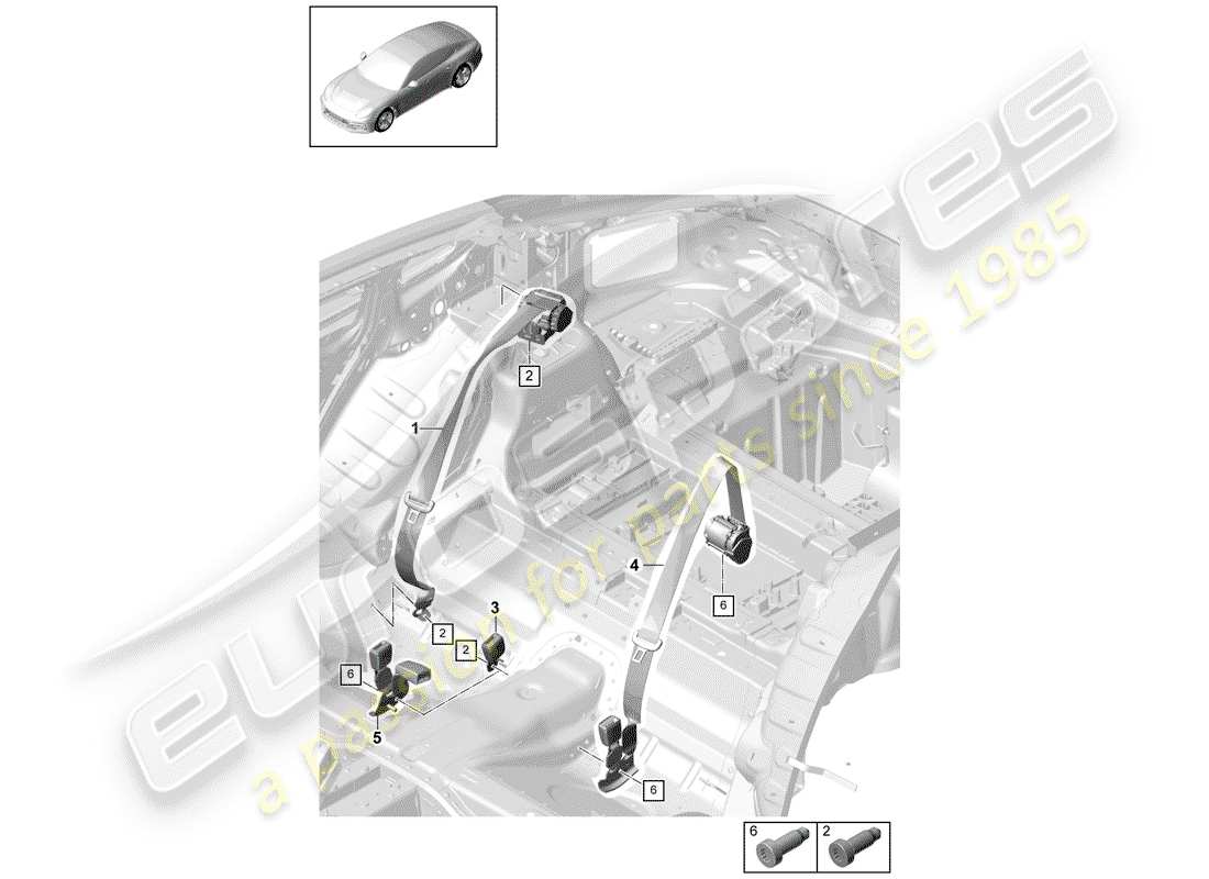porsche 2019 (panamera 971-1) cinturón de seguridad con diagrama de piezas