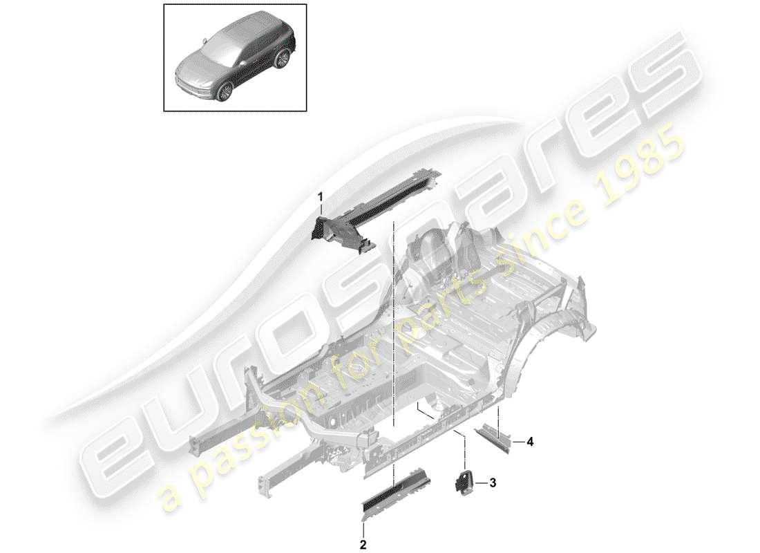 porsche 2020 (cayenne e3 9ya/9yb) diagrama de piezas del marco