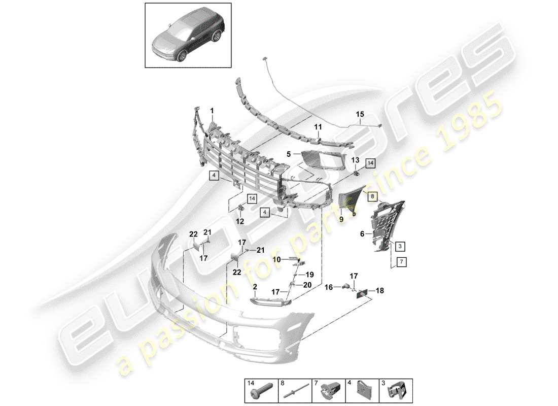 porsche 2020 (cayenne e3 9ya/9yb) parachoque diagrama de piezas