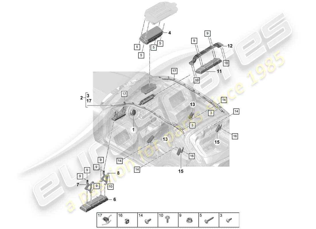 porsche 2020 (cayenne e3 9ya/9yb) bolsa de aire diagrama de piezas