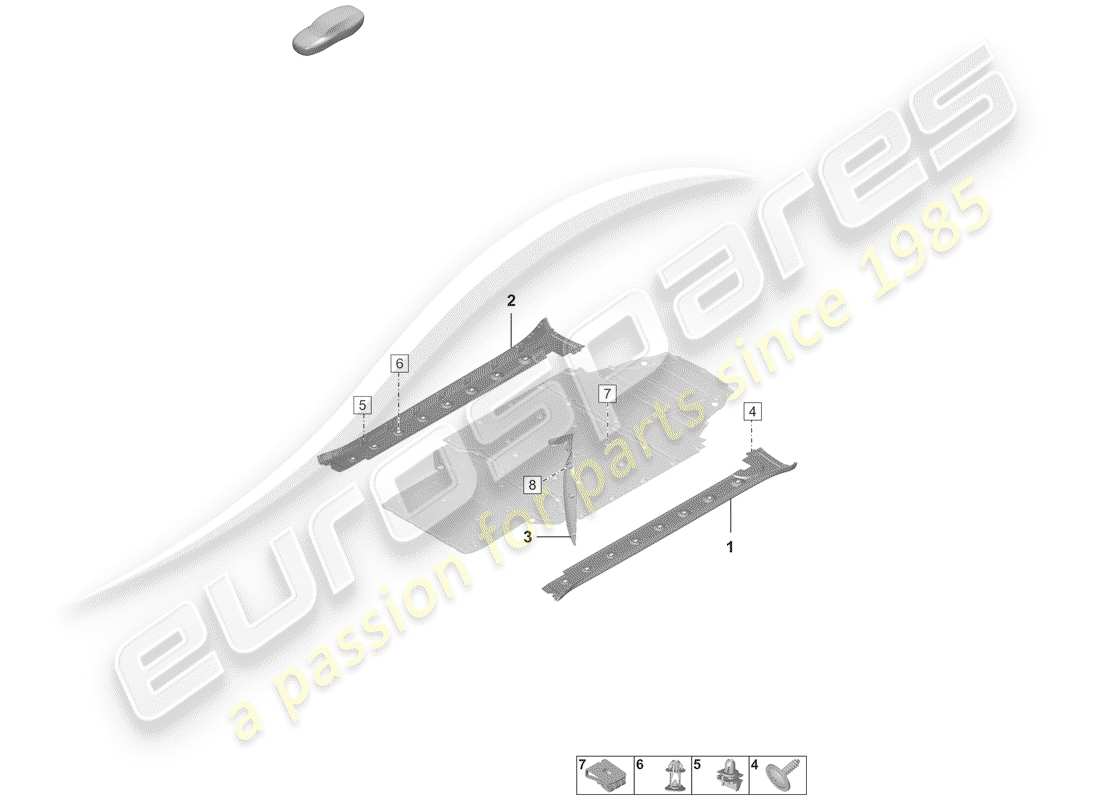 porsche 2019 (992-1) moldura de larguero diagrama de piezas