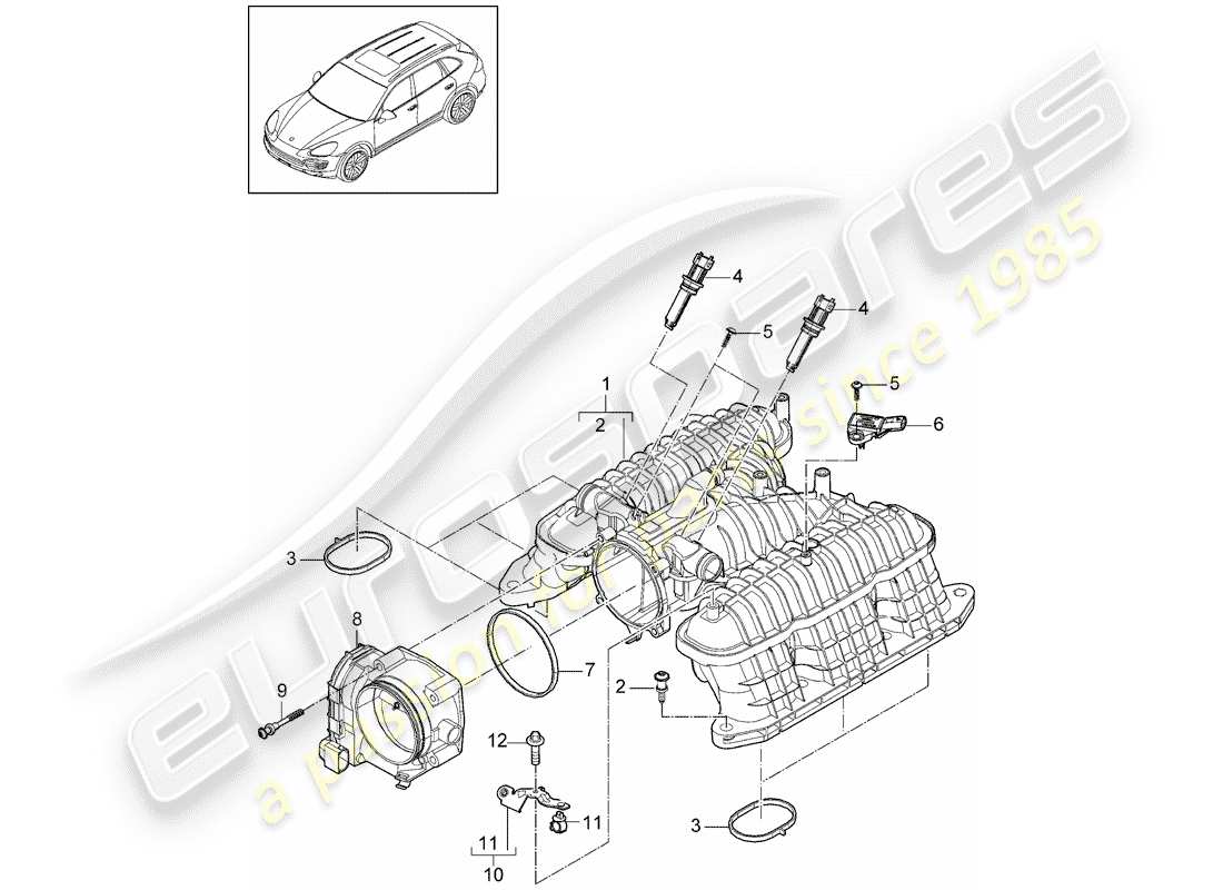 porsche 2011 (cayenne e2 92a) diagrama de piezas del distribuidor de aire de admisión