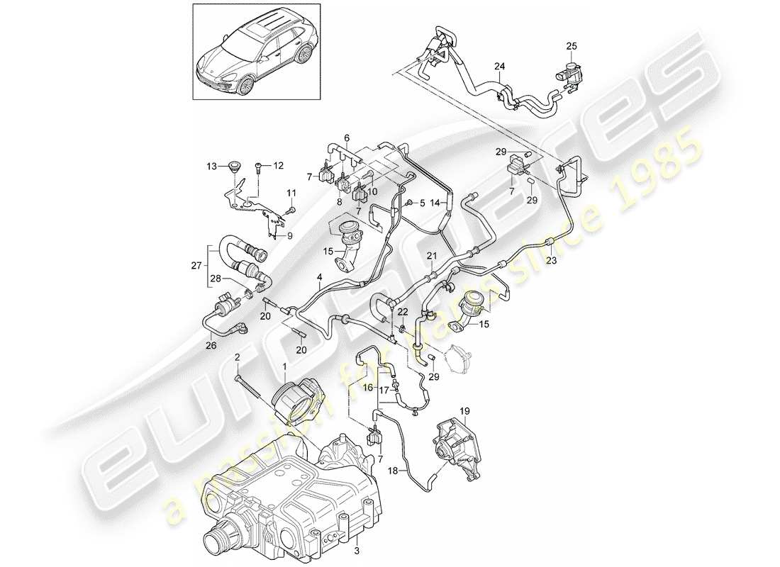 porsche 2016 (cayenne e2 92a) diagrama de piezas del cuerpo del acelerador