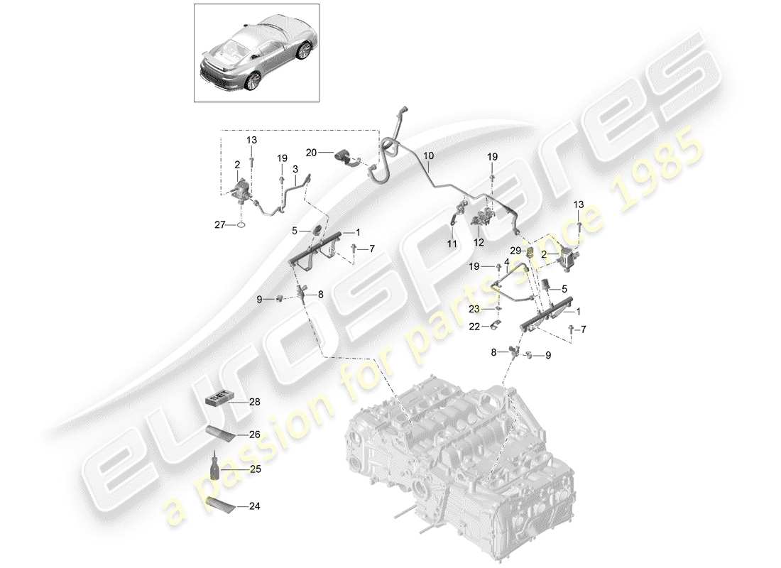 porsche 2020 (991-2 r/gt3/rs) tubo de recogida de combustible diagrama de piezas