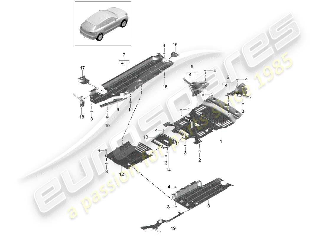 porsche 2018 (macan) revestimiento de bajos diagrama de piezas