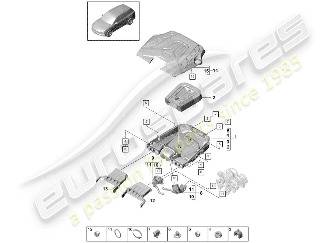 porsche 2020 (cayenne e3 9ya/9yb) filtro de aire con conexión diagrama de piezas