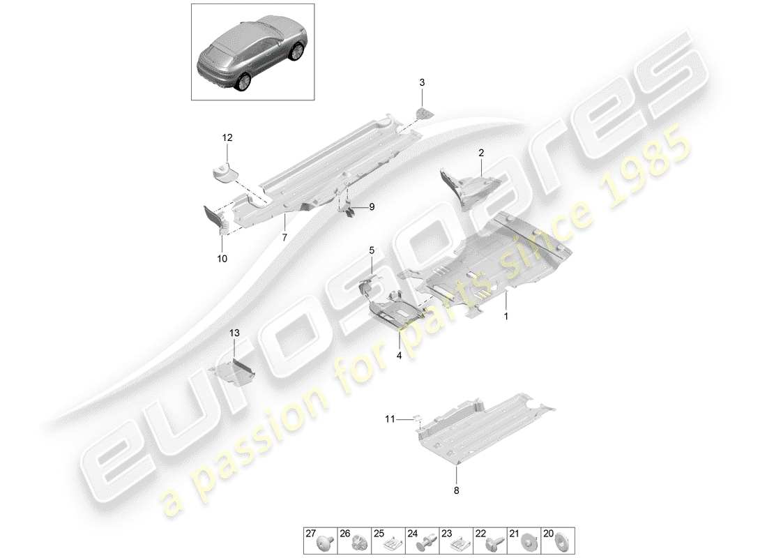 porsche 2019 (macan) diagrama de piezas del recubrimiento de bajos