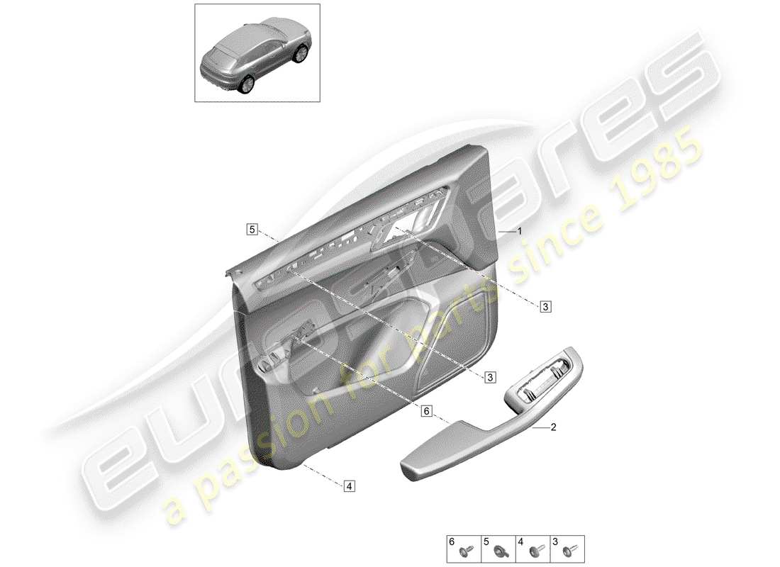 porsche 2019 (macan) paneles de acabado de puertas diagrama de piezas