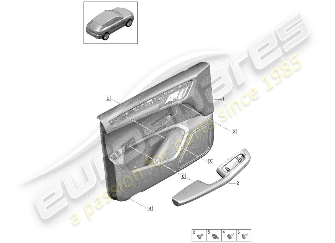 porsche 2019 (macan) paneles de puerta diagrama de piezas