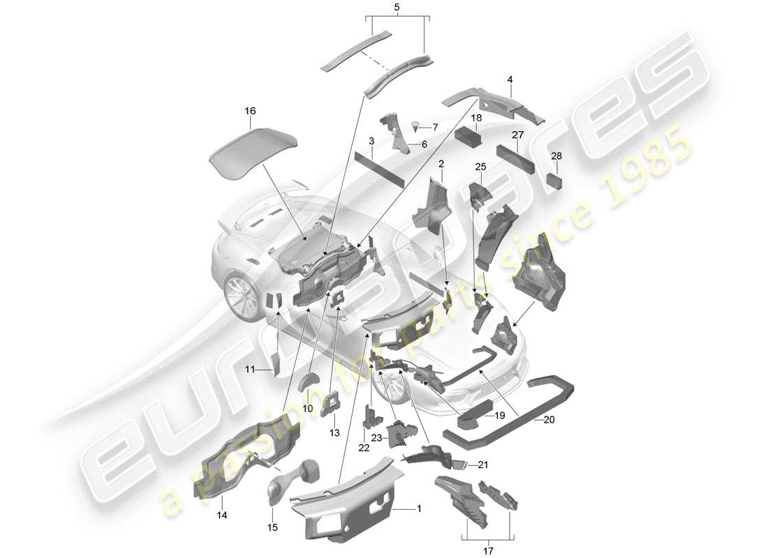 porsche 2016 (981 cayman gt4) carrocería diagrama de piezas