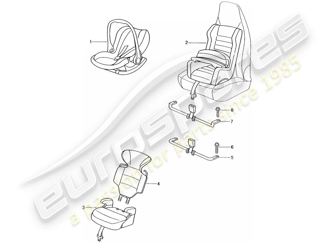 porsche 2012 (tequipment) diagrama de piezas del asiento para niños
