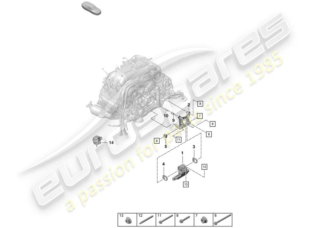 porsche 2019 (718 boxster spyder) dispositivo de elevación del motor diagrama de piezas