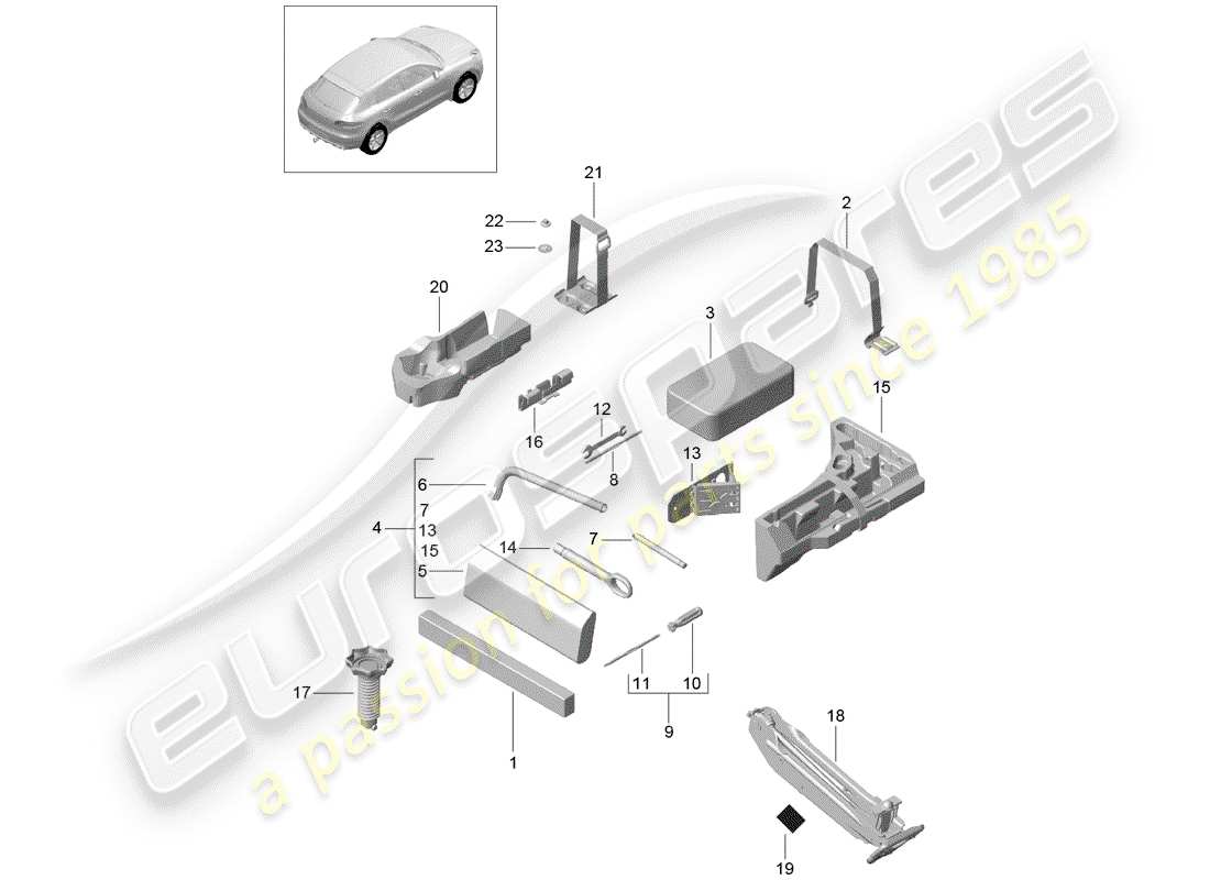 porsche 2018 (macan) herramienta diagrama de piezas