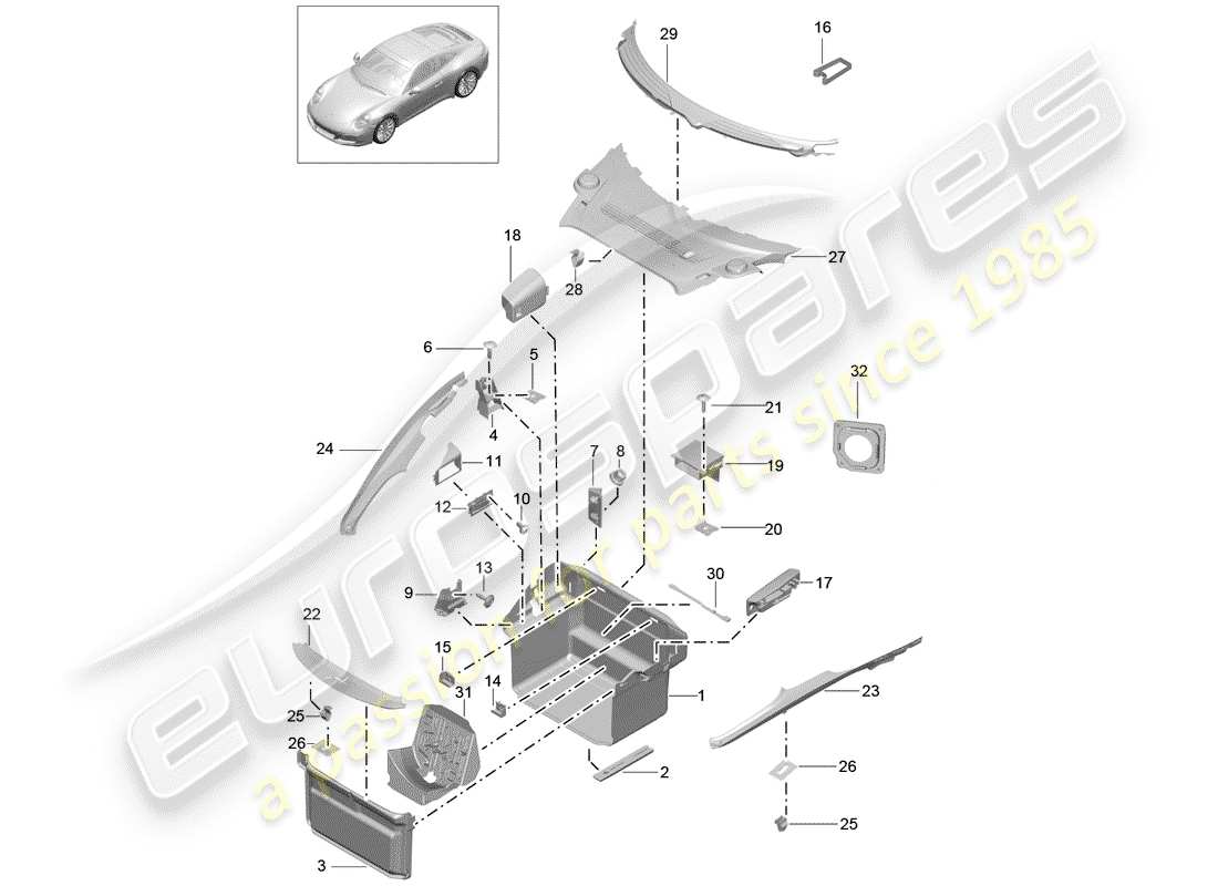 porsche 2017 (991-2) forro de bota diagrama de piezas