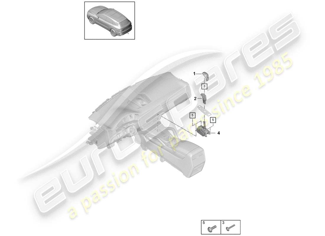 porsche 2020 (cayenne e3 9ya/9yb) diagrama de piezas de la palanca selectora