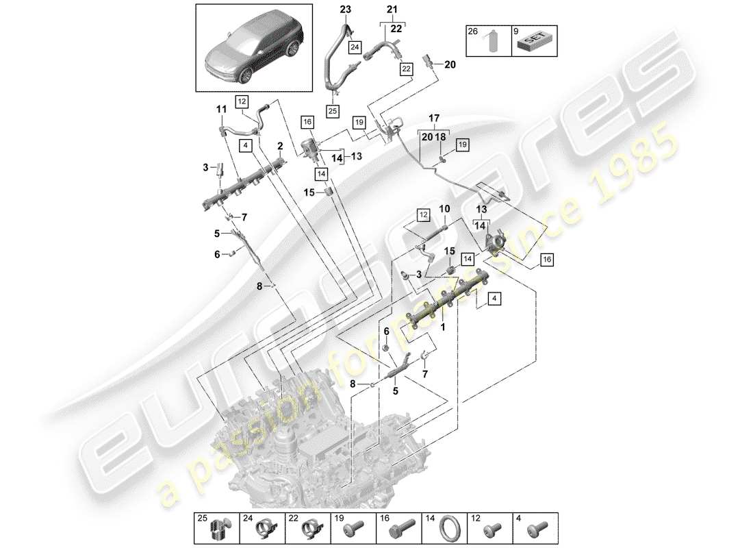 porsche 2020 (cayenne e3 9ya/9yb) diagrama de piezas del tubo de recogida de combustible