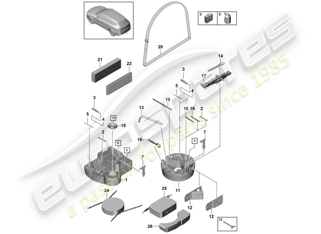 porsche cayenne e3 (2018) diagrama de piezas de la herramienta