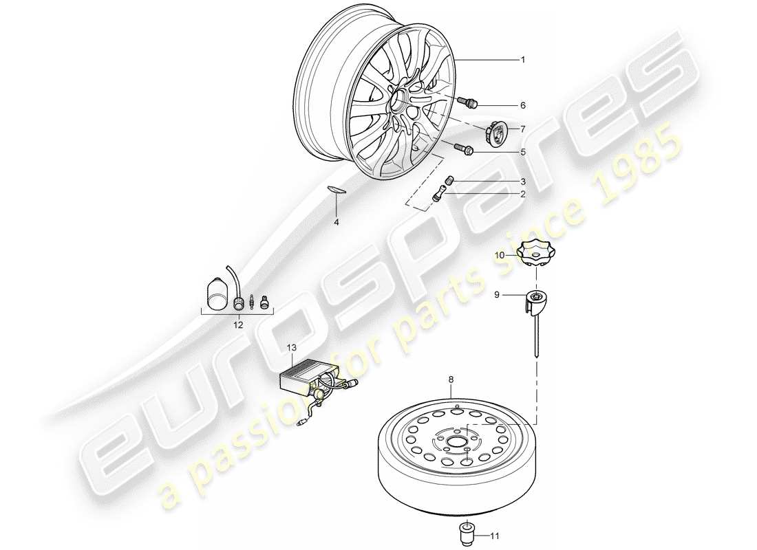 porsche 2008 (cayenne e1 9pa) diagrama de piezas de ruedas