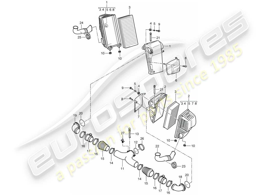 porsche 2008 (cayenne e1 9pa) diagrama de piezas del sistema de limpiador de aire