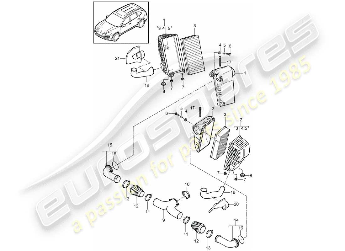 porsche 2017 (cayenne e2 92a) filtro de aire con conexión diagrama de piezas