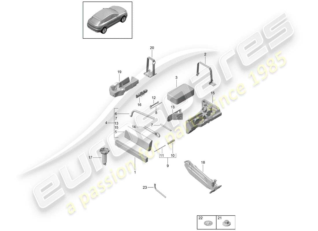 porsche 2019 (macan) diagrama de piezas de la herramienta