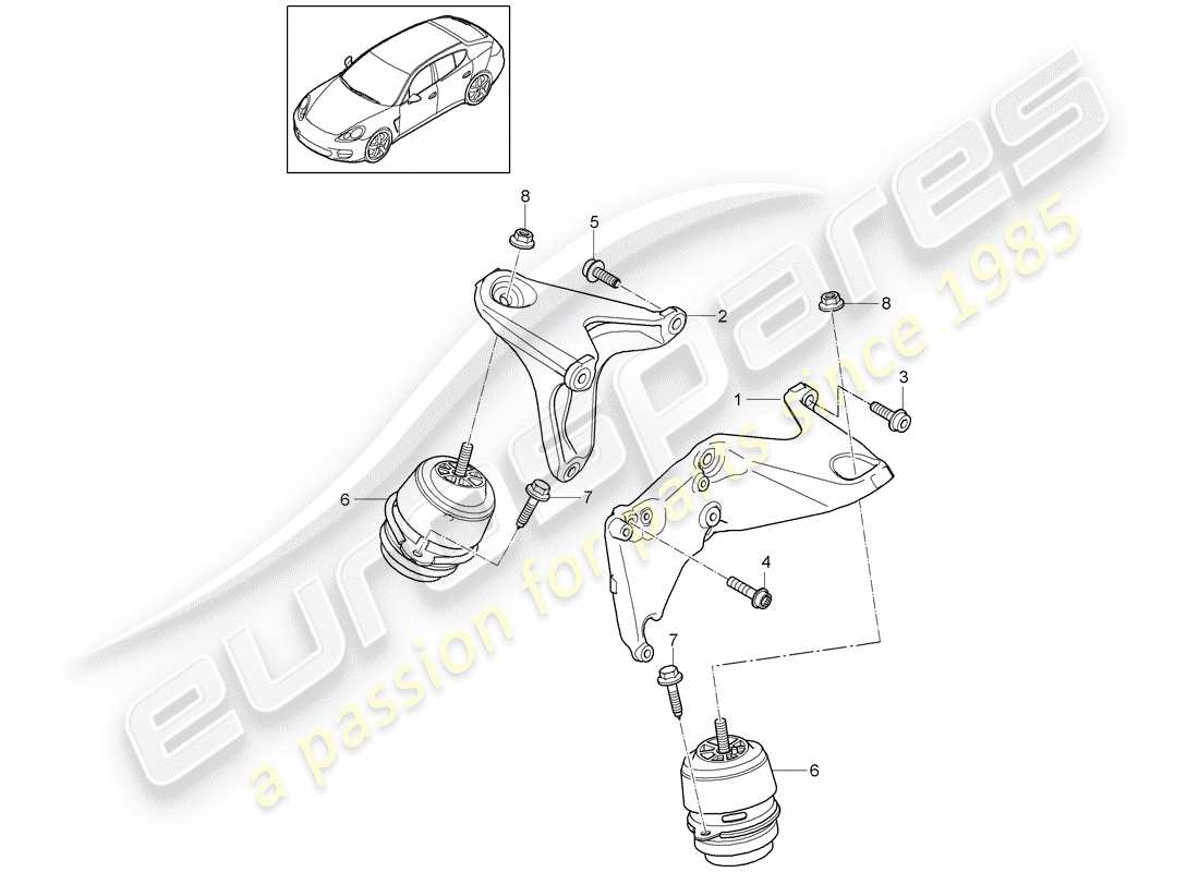 porsche 2011 (panamera 970) diagrama de piezas de suspensión del motor