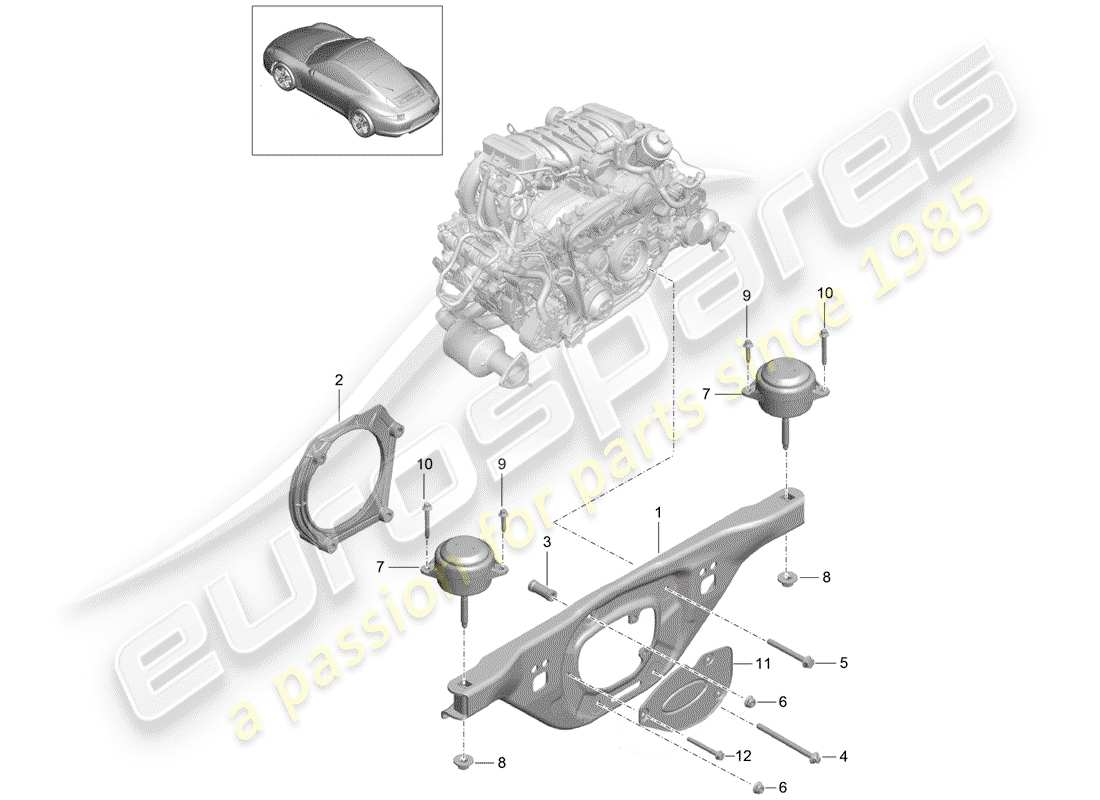 porsche 2014 (991-1) suspensión del motor diagrama de piezas
