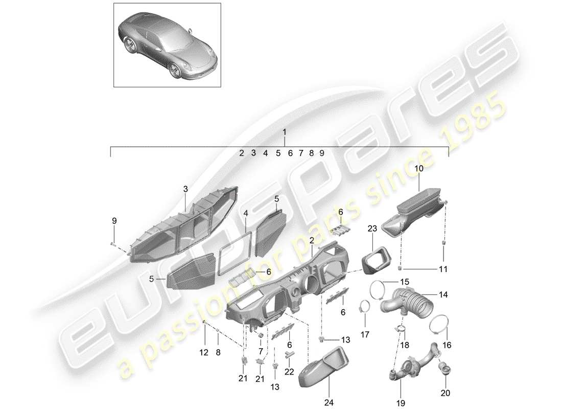 porsche 2014 (991-1) diagrama de piezas del limpiador de aire