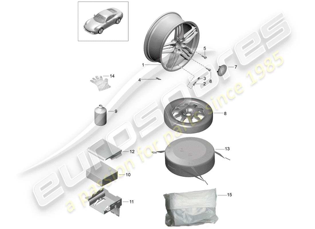 porsche 2014 (991-1) diagrama de piezas de ruedas