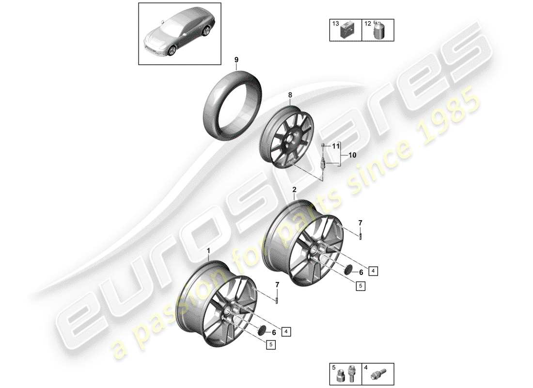 porsche 2017 (panamera 971-1) rueda de aleación diagrama de piezas