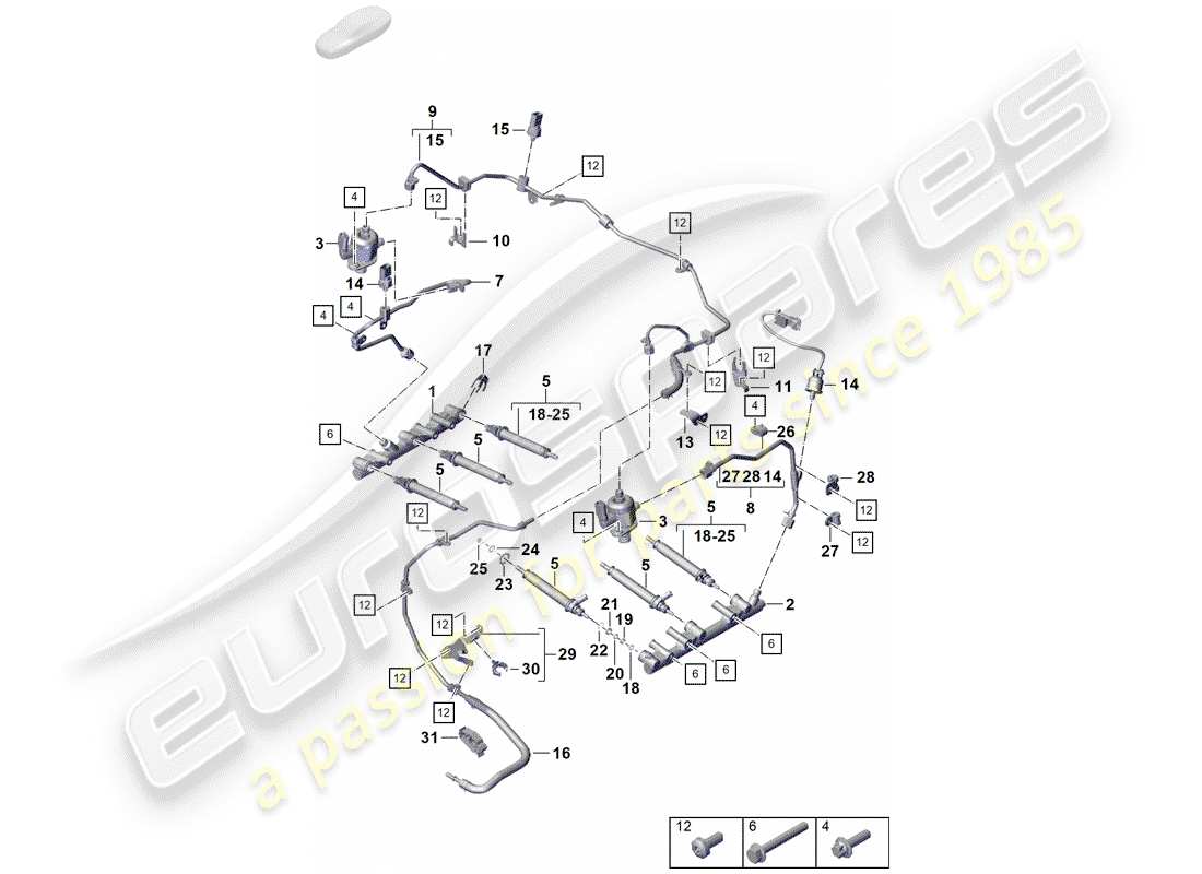 porsche 2019 (718 boxster spyder) diagrama de piezas del sistema de inyección