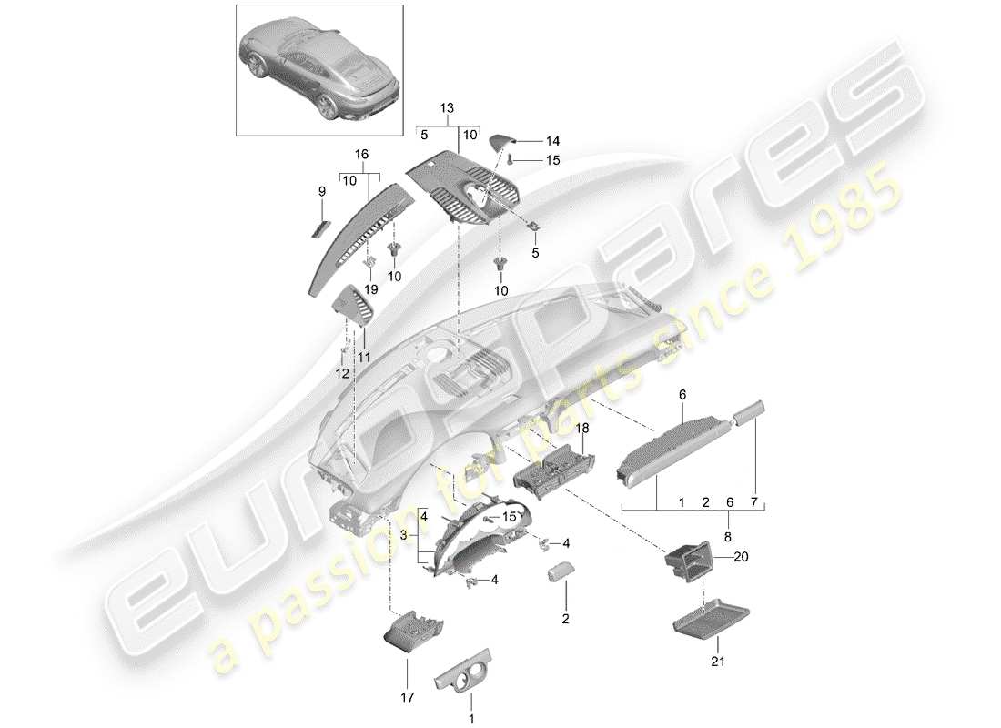 porsche 991 turbo (2019) accesorios diagrama de piezas